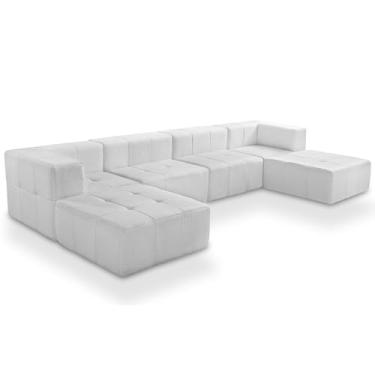 Imagem de Sofá 6 Lugares Para Sala Living Modular Com Puff Lancaster F04 Bouclê Branco - Lyam Decor