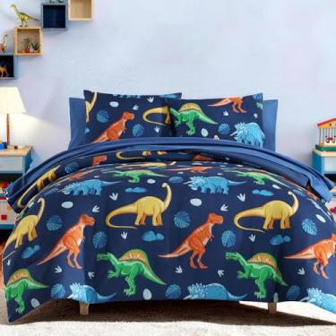 Imagem de Wink Deer Conjunto de edredom casal para meninos - 7 peças de dinossauro marinho para crianças, cama ultramacia, em uma bolsa com lençóis