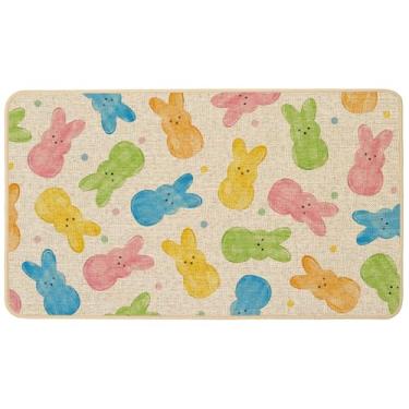Imagem de Baccessor Tapete de porta de coelho da páscoa colorido fofo coelho decorativo capacho de boas-vindas 43 x 73 cm, tapete de porta interno e externo antiderrapante, suporte de borracha sazonal