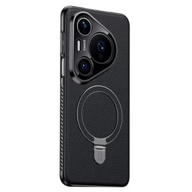 Imagem de LTLMYDAM Capa de couro para Huawei Pura 80 Ultra/80 Pro/80Pro+/80, anel de sucção magnética, capa de telefone clássica, proteção para câmera, capa fina, preta, 80