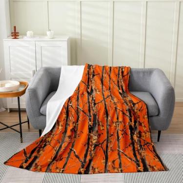Imagem de Erosebridal Cobertor de camuflagem laranja Queen 227 x 236 cm decoração de sofá-cama, cobertor de lã de camuflagem para crianças, adolescentes e adultos, cobertor rústico de cama de cabana de fazenda,