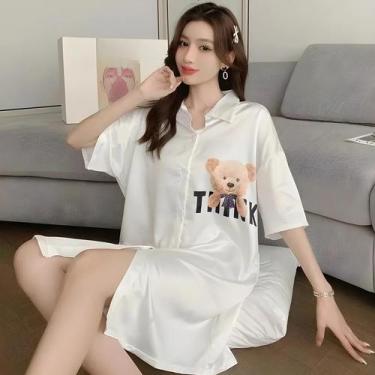 Imagem de Vestido De Verão plus Size Para Mulheres, Manga Curta, Cardigan, Pijam