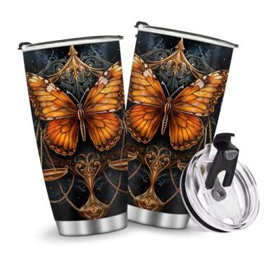 Imagem de Garrafa de água de viagem copos isolados caneca de café copo estilo borboleta meninas mulheres presentes para Natal, aniversário, dia das crianças, presente de aniversário de 590 ml, aço inoxidável