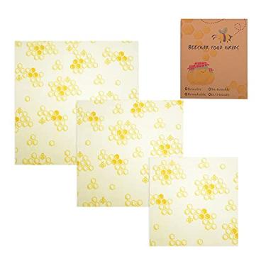 Imagem de Papel de Cera Abelha Lavável Reutilizável para Alimentos Sanduíche Pão Frutas Legumes Armazenamento Almoço Cozinha Freezer Refrigerador 3Pcs