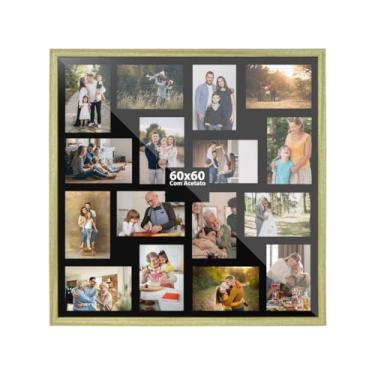 Imagem de Quadro Multifotos 16 Fotos 10x15 – Painel Decorativo de Parede 60x60cm com Moldura em Madeira, Ideal para Sala e Quarto(Carvalho)