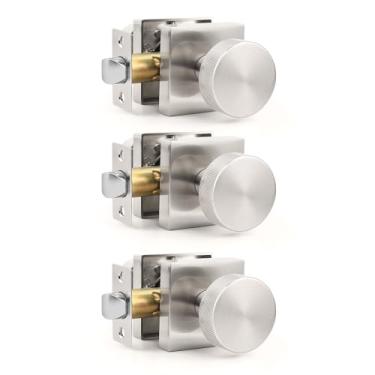 Imagem de Orger Puxadores interiores de passagem de níquel escovado, maçanetas de porta de armário de níquel sem mancha de liga de zinco, maçanetas modernas de base quadrada prata serrilhada resistente para