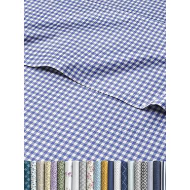 Imagem de Lençóis azuis guingão - 1 lençol de cima e 1 lençol com elástico e 1 fronha com bolsos profundos - jogo de cama quadriculado, xadrez, xadrez - confortável, resistente a rugas e desbotamento