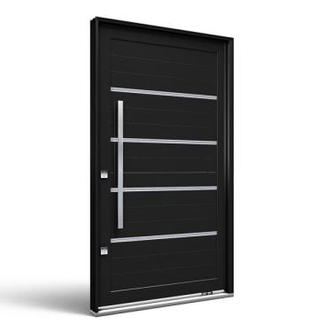 Imagem de Porta Pivotante Alumínio com Friso E Puxador Lucasa Eccellente 225cmx130cmx12cm Preto
