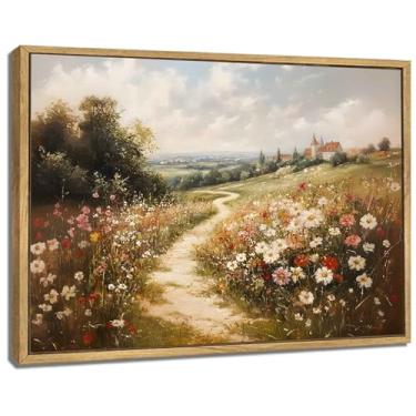 Imagem de Arte de parede em tela de paisagem de flores silvestres vintage emoldurada natureza rústica decoração de pintura de flores imagens de fazenda, natureza, pôsteres florais para corredor, sala de aula