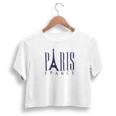 Imagem de Cropped Paris Blusa Feminina Torre Eiffel Camiseta Gola Careca 100% Al