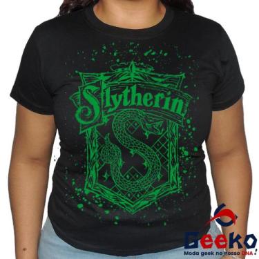 Imagem de Baby Look Sonserina 100% Algodão Harry Potter Blusa Feminina Hogwarts 