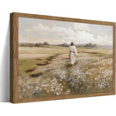 Imagem de Arte de parede de Jesus emoldurada, imagens de decoração de parede cristã, pinturas de Jesus andando no campo, impressões em tela, decoração religiosa, para sala de estar, quarto, escritório, igreja