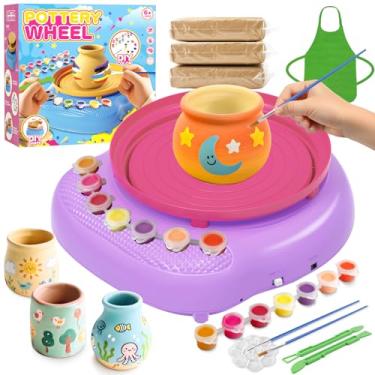Imagem de Roda de cerâmica para crianças – Kit completo de pintura de cerâmica DIY para iniciantes de 8 a 12 anos com 4 pacotes de argila seca ao ar livre e ferramentas, materiais de artes e artesanato