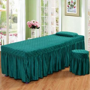 Imagem de Conjunto de lençóis de mesa de massagem, 3 peças, microfibra, veludo, beleza, beleza, fisioterapia, salão de beleza, saia e roupa de cama, roupa de cama de spa com elástico, verde escuro, 60 x 180 cm