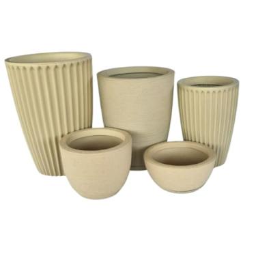 Imagem de Kit 5 Vasos P/Planta Romana P e M, Coluna bojo M, Bojo Escovado P, Bacia Pequena Decor Casa Jardim(Bege)