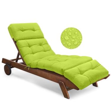 Imagem de Tycdiose Almofada para espreguiçadeira externa à prova d'água 74,4 x 22 x 4,7 polegadas de espuma viscoelástica espessa, substituição para móveis de pátio ao ar livre com gravatas, verde claro