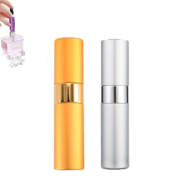 Imagem de Pacote com 2 frascos atomizadores de perfume de 8 ml para viagem, dispensador de colônia recarregável vazio, mini frasco atomizador portátil de perfume recarregável para homens e mulheres, Prata +