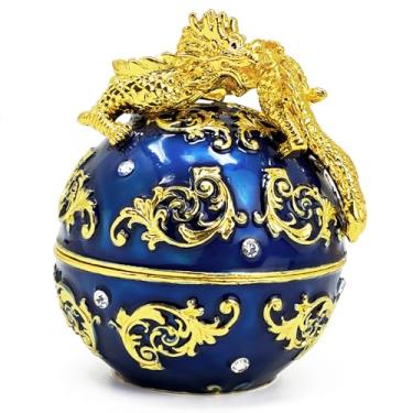 Imagem de Fengshuibringluck Feng Shui Caixa do Tesouro de Quatro Dragões Mini Ornamento de Mesa Estátua de Amuleto da Boa Sorte (Azul)