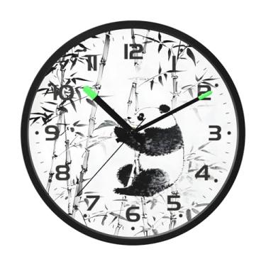 Imagem de SEHANY Bonito relógio de parede panda silencioso sem tique-taque relógio redondo operado por bateria 30 cm controle de som luz noturna relógios de parede para sala de estar, cozinha, quarto