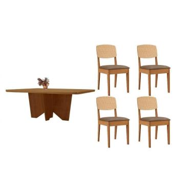 Imagem de Sala Jantar Mesa Nevada Tampo Curvo 120cm+4 Cadeiras Havana Naturale - Suede Capuccino - Rufato