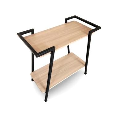 Imagem de Mesa Lateral de Apoio com 2 Prateleiras, Estilo Industrial, Estrutura em Metal Preto e Tampo 100% MDF para Sala, e Café.