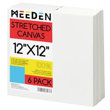 Imagem de MEEDEN Tela Esticada, 12 X 12", Pacote Com 6, Telas Brancas Em Branco Para Pintura, 100% Algodão, Preparada Gesso De 0,5 Oz, Pré-Esticada, Pintura A Óleo Acrílica, Derramamento E Aerografia