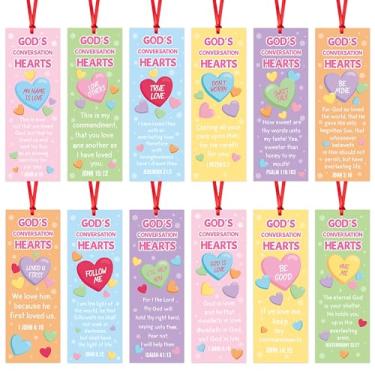 Imagem de Haooryx Marcadores de livro do versículo da Bíblia do Dia dos Namorados - 120 peças Marcadores de livro cristãos religiosos coloridos para crianças Dia dos Namorados VBS Escola Dominical, sala de aula