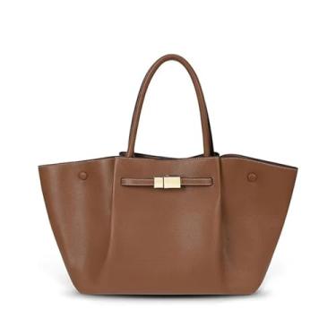 Imagem de SRDRK Bolsa de ombro feminina de grande capacidade couro PU designer simples feminina Handba, Marrom, One Size