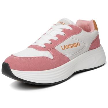 Imagem de LANSNBO Tênis feminino de corrida, caminhada, acolchoado, confortável, respirável, leve, antiderrapante, atlético, moderno, tênis para tênis, academia, treino, fitness, cross training casual, Vermelho