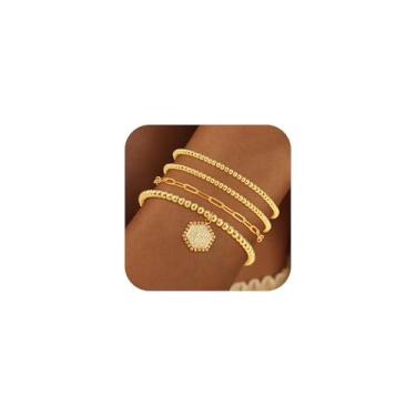 Imagem de Eaciy Boas pulseiras com inicial inicial para mulheres e meninas – Pulseiras hexagonais com inicial hexagonal banhada a ouro 18 quilates, empilhável, delicada, letra A-Z, pingente de letra, elástico