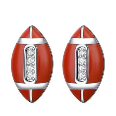 Imagem de ONLYJUMP Brincos de bola esportiva com strass para mulheres, basquete, vôlei, beisebol, futebol, rúgbi, banhado a prata, zircônia cúbica, cristal, brinde para jogadores, lembranças, Extra Large, Zinco