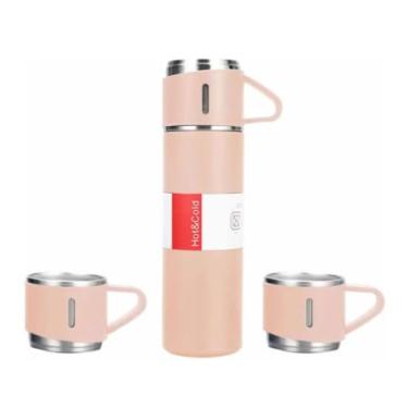 Imagem de Garrafa Térmica Premium Em Inox Com 3 Xícaras Bebidas Café (Rosa)