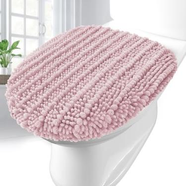 Imagem de Arotive Tampa de vaso sanitário de chenille macio 43 x 38 cm, capas de assento laváveis na máquina, permanece no lugar suporte antiderrapante, serve na maioria das tampas redondas, alongadas e