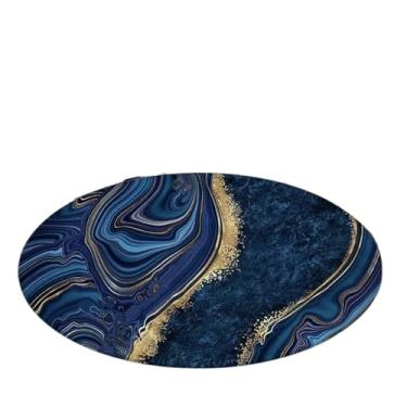 Imagem de Tapete redondo com padrão de mármore, tapete de engatinhar, decoração de casa, tapetes de tamanho grande para sala de estar, quarto, banheiro (azul brilhante, 80 x 80 cm)
