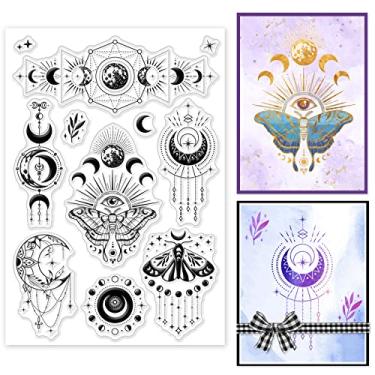 Imagem de INFUNLY Carimbos transparentes de silicone fase da lua, apanhador de sonhos, carimbos de borracha transparentes de olho turco, mariposa, para fazer cartões, faça você mesmo, scrapbook, gravação, álbum de fotos, decoração