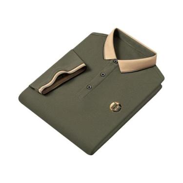 Imagem de Camisa Polo Masculina De Verão Casual De Negócios Em Seda Gelada Respi