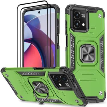 Imagem de HONG-AMY Capa para Moto G Stylus 5G 2023 com 2 peças de protetor de tela de vidro temperado, grau militar duplo à prova de choque com suporte - verde
