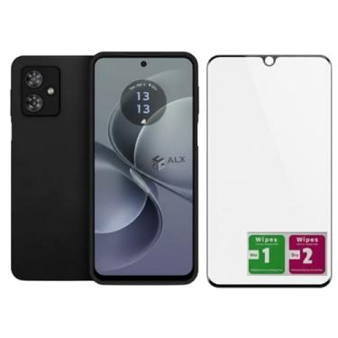 Imagem de Kit Capa Aveludada Preta Moto G54 com Película Privacidade ou Cerâmica 9D (Película Cerâmica 9D)