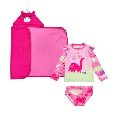 Imagem de Kit Toalha Com Capuz + Conjunto Bebê Proteção Solar Menina - Fofotinho