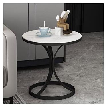Imagem de Mesa lateral redonda moderna e moderna, fácil montagem, mesa de canto de 59,9 cm, mesa pequena com mesa de baloiço e moldura de metal para espaços pequenos, sala de estar, quarto, varanda, fácil