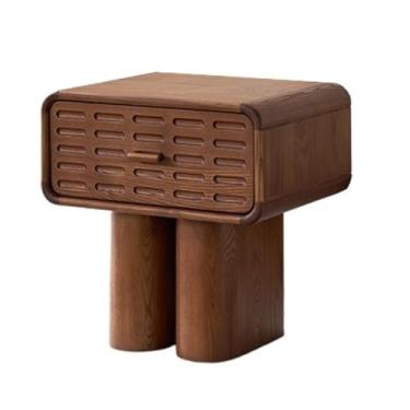 Imagem de Mesa de cabeceira moderna vintage arredondada geométrica com gavetas e pernas planas espessas, prática