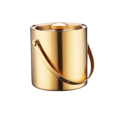 Imagem de Balde de gelo de aço inoxidável de camada dupla engrossado festa com tampa bar multiuso festa champanhe bebida banheira (ouro)