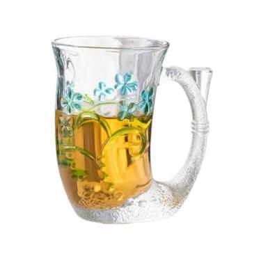 Imagem de Copo de vidro cauda de sereia, copo soprado à mão em relevo de 200 ml com alça (azul)