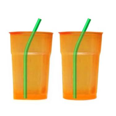 Imagem de Conjunto de 100 copos neon de 300 ml + agitadores premium, ideais para bebidas, festas e comemorações de aniversário(Laranja)