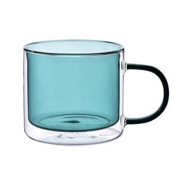Imagem de Copos coloridos de parede dupla com alça, xícaras de chá de vidro borossilicato, canecas de café, 240 ml (verde)
