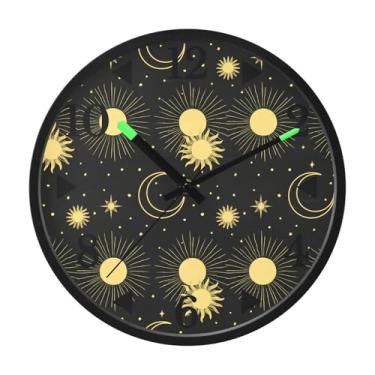 Imagem de STAYTOP Relógio de parede LED lua e sol para quarto com brilho noturno, relógios de parede silenciosos de 30 cm para decoração de sala de estar, controle de som, relógio de parede moderno que brilha