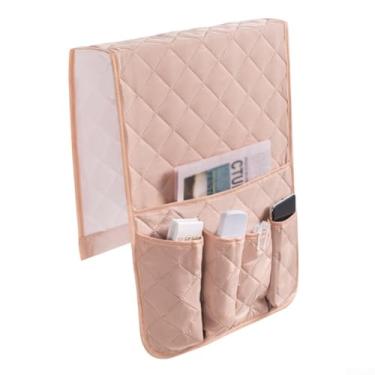 Imagem de Capa de apoio de braço de sofá com bolso lateral protetor de poliéster impermeável para cadeiras reclináveis e sofás, bege (bege)