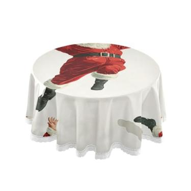 Imagem de Qilmy Toalha de mesa redonda de palmeira de treliça verde, 152 cm, resistente à água, à prova de derramamento, capa de mesa grande para jantar de reunião de família em ambientes internos e externos