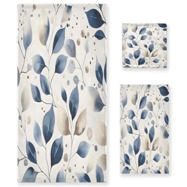 Imagem de xigua Conjunto de toalhas de banheiro com folhas de aquarela, toalha de banho macia, absorvente, 3 peças, toalha de mão, toalhas decorativas para banheiro, academia, hotel, praia, piscina