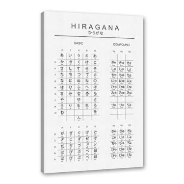 Imagem de Pôster do gráfico do alfabeto japonês Hiragana Katakana preto e branco pintura em tela educação aprender impressões escritório decoração sala de aula (SKU9,20.3x30.5 cm = (20x30cm), emoldurado (tela